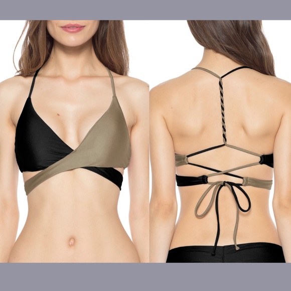 NEW Isabella Rose [ Small ] Lagoon Wrap Bikini‎ Top in Black/Mink - Picture 1 of 9